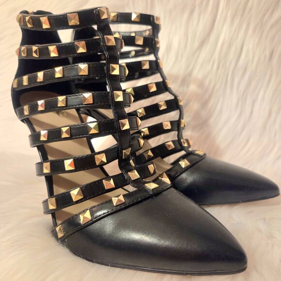 MIX No.6 Danela Black Leather Studded Embellished Stiletto Heel Pumps Size 7.5 - Picture 4 of 12